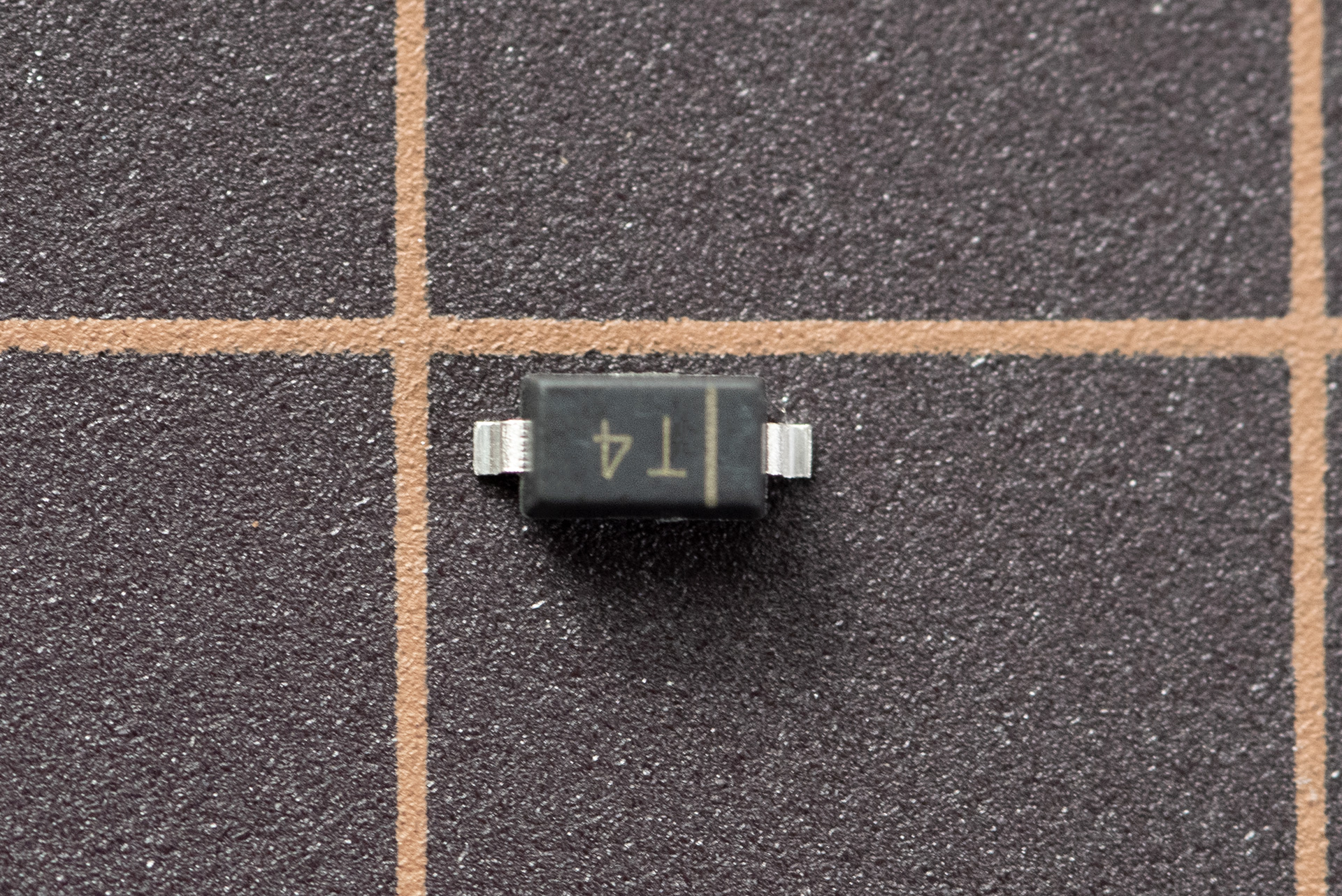 Close-up of the diode orientation marking on the PCB