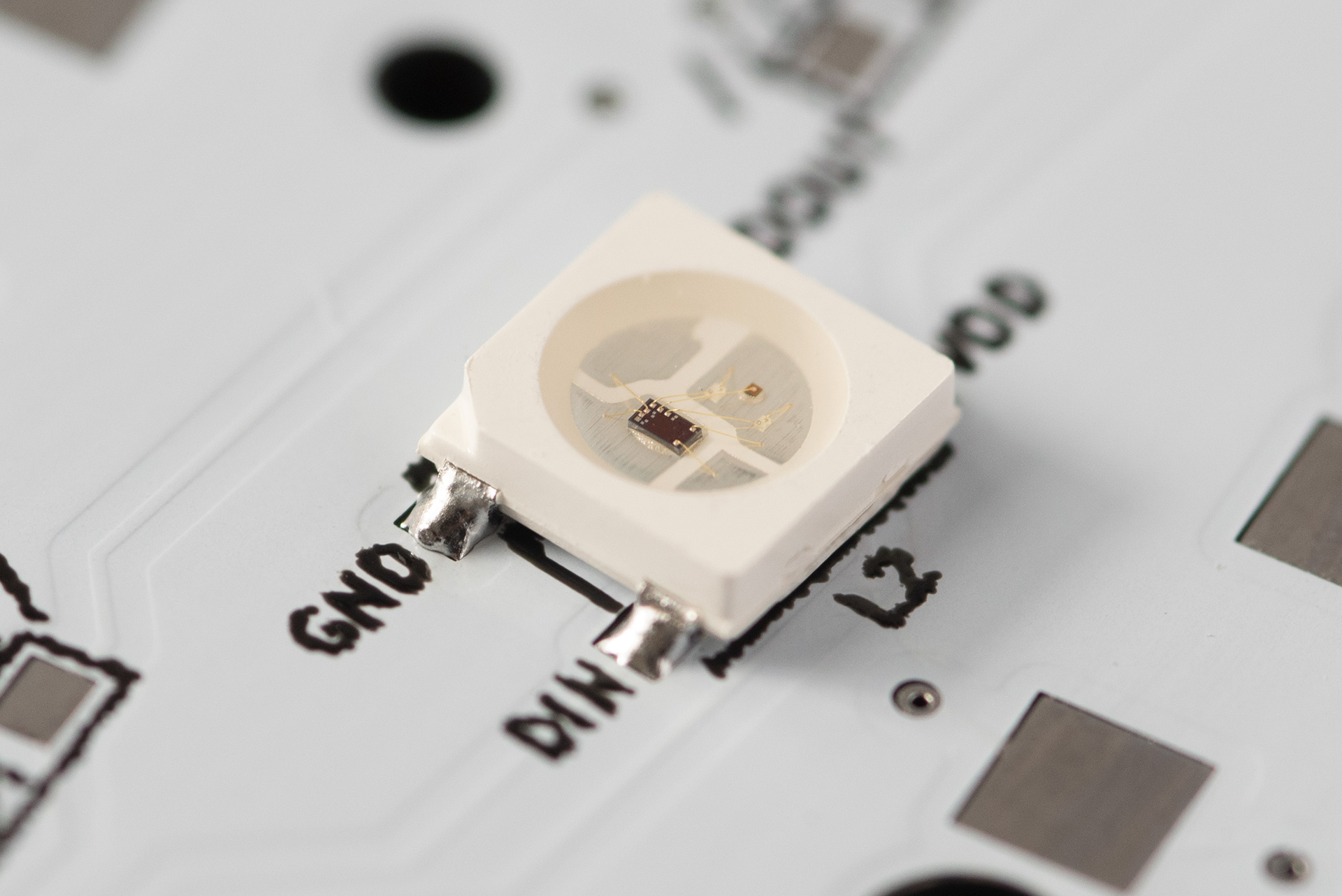 WS2812B LEDs soldered to the PCB
