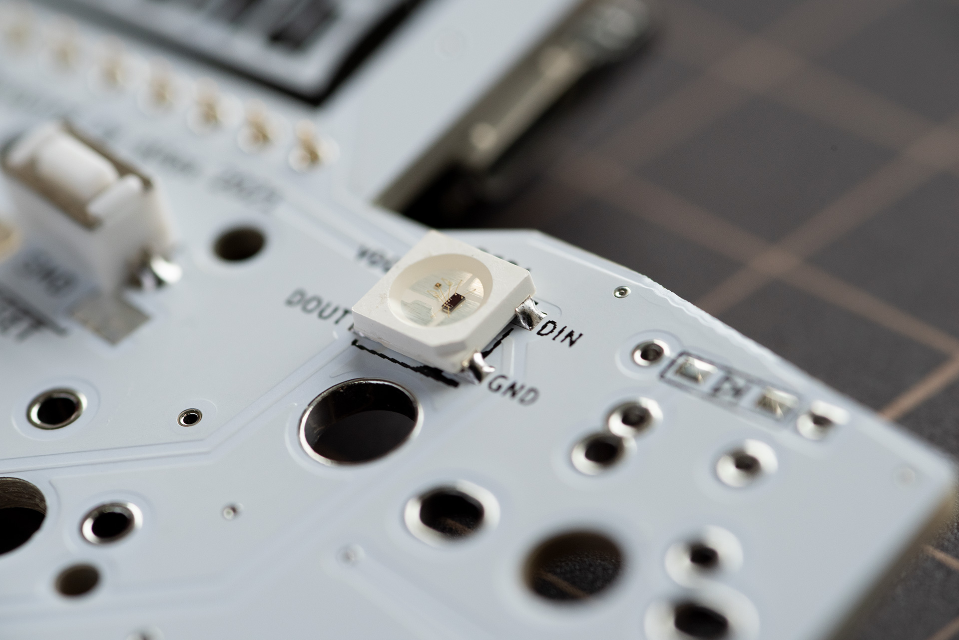 WS2812B LEDs soldered to the PCB