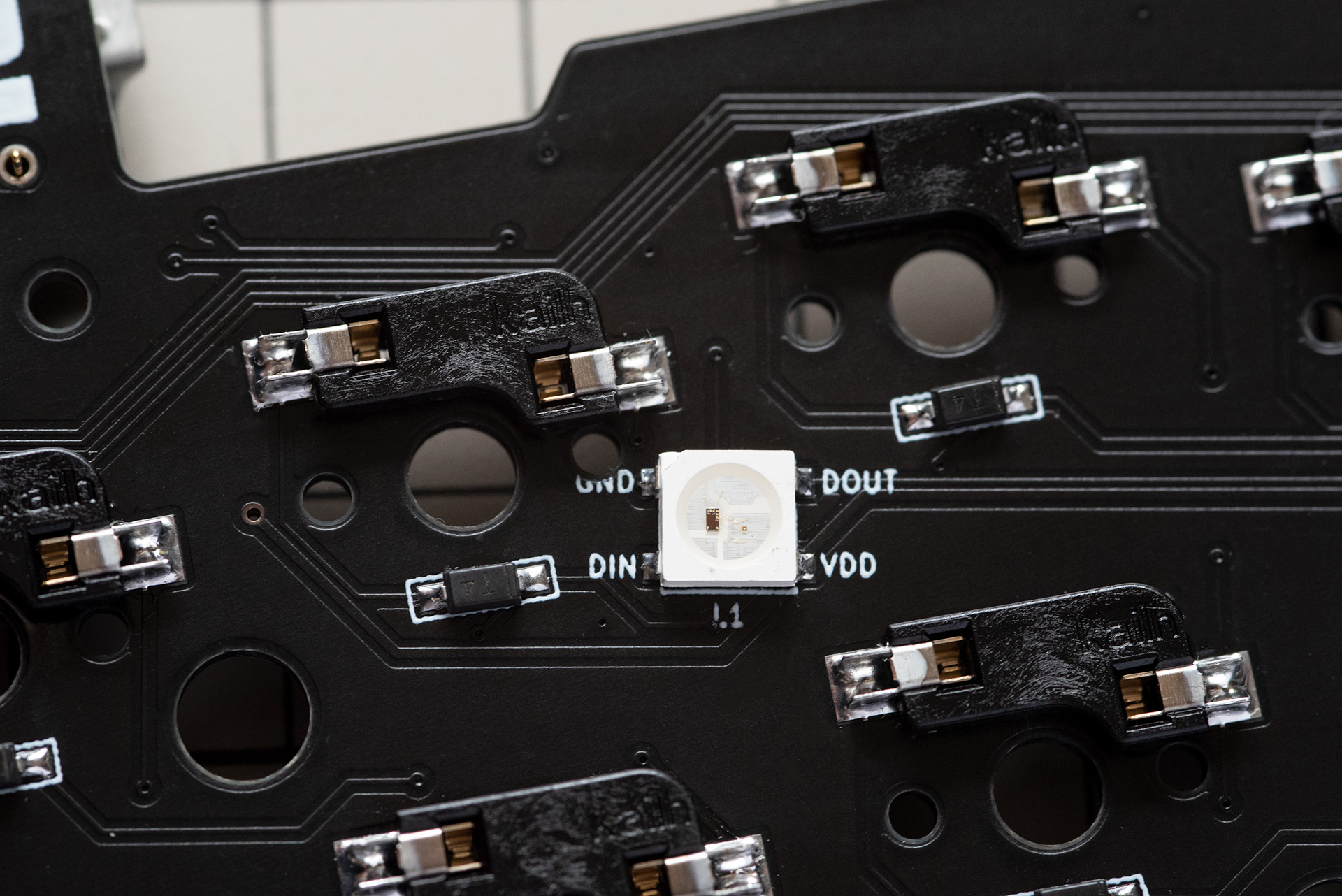 WS2812B LEDs soldered to the PCB