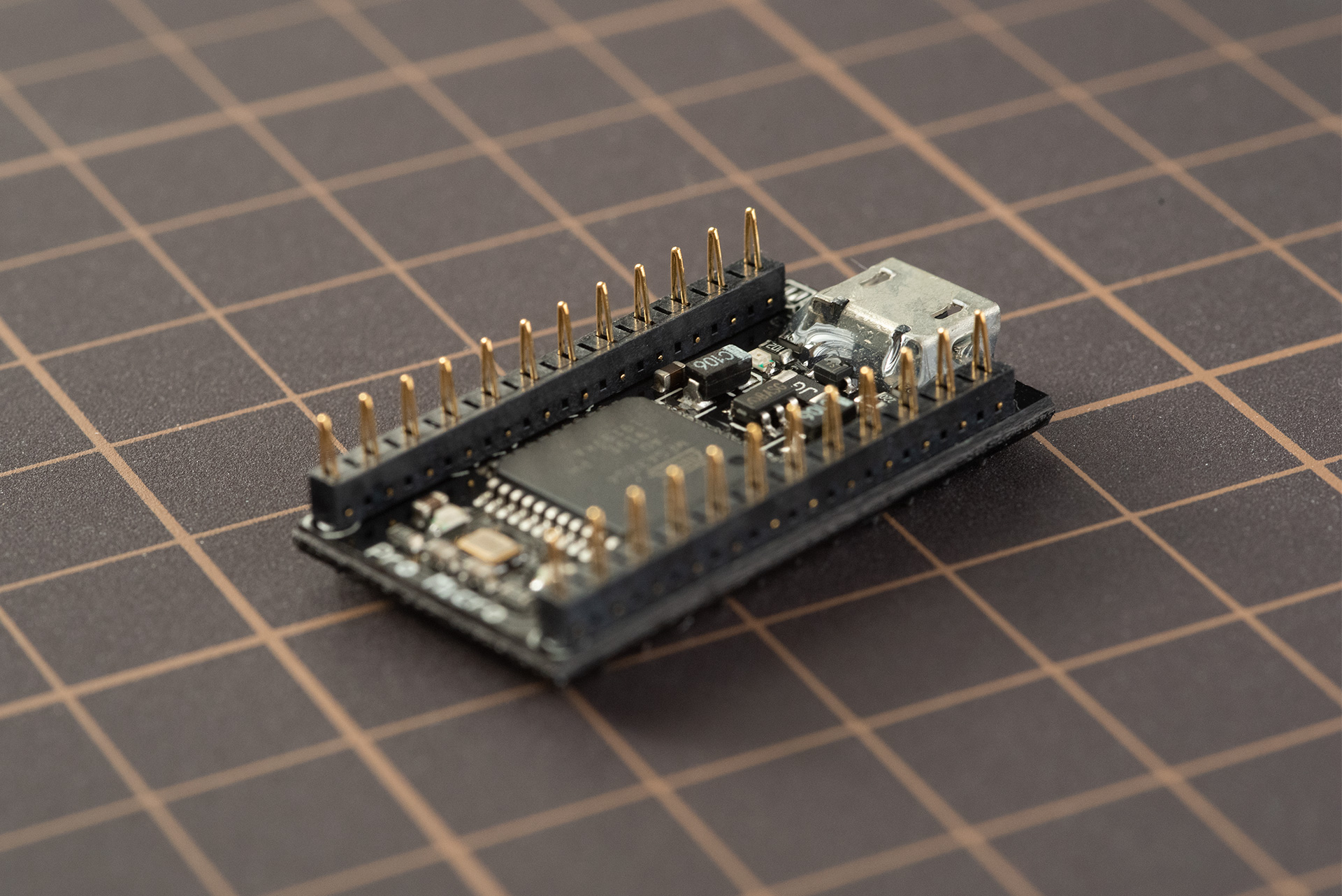 Pro Micro with Conthrough spring-pin headers soldered on