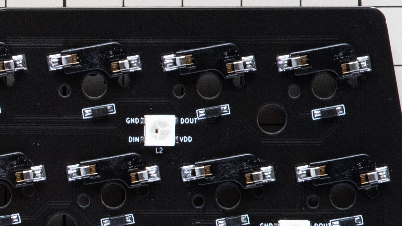 Hotswap switch sockets soldered to the back of the PCB