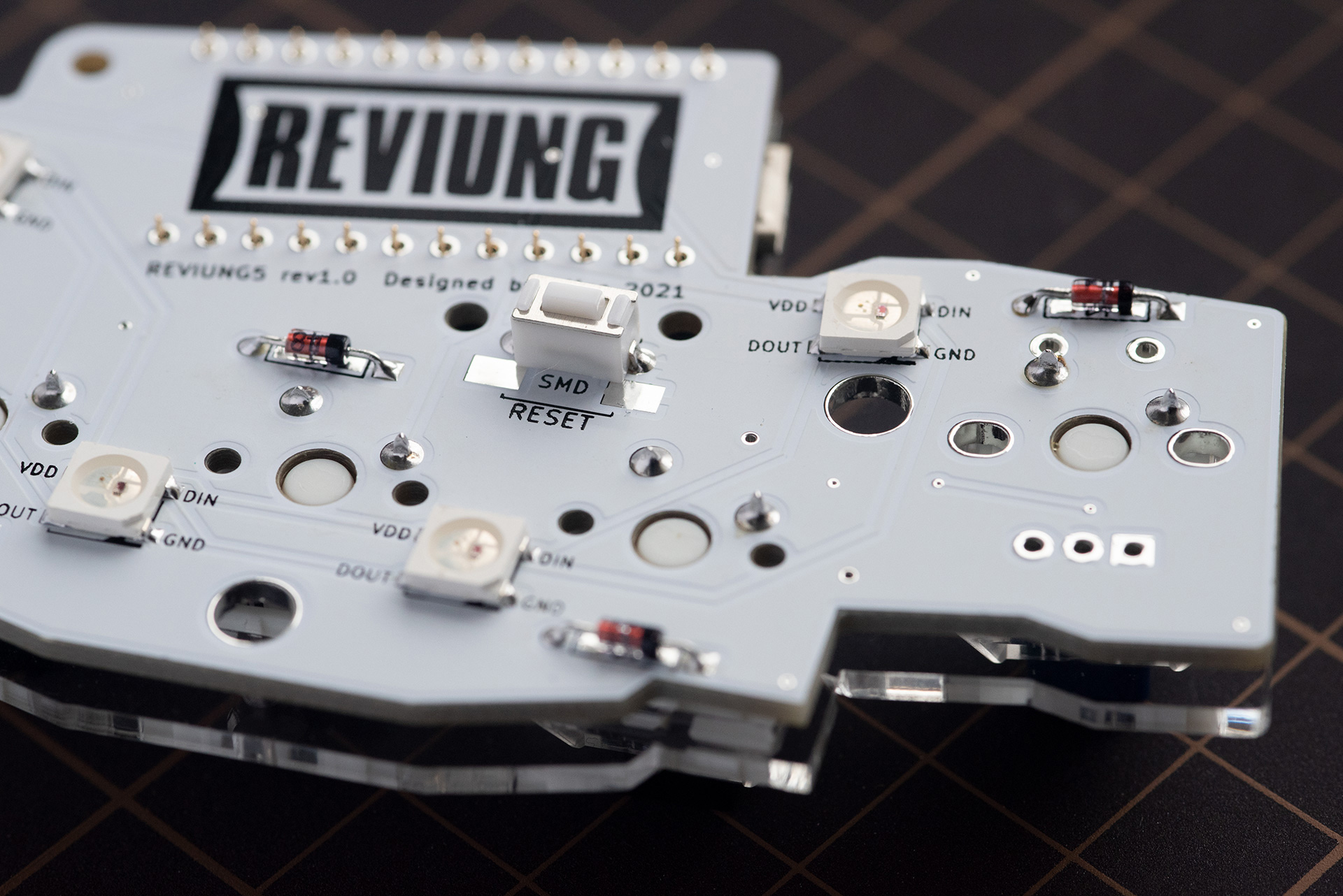 Switches being soldered from the back of the PCB